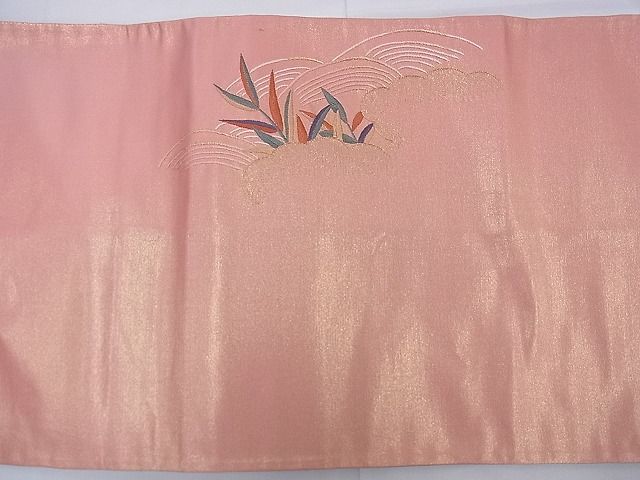 平和屋着物◎太鼓柄袋帯 総刺繍 渡橋青海波柳文 金糸 逸品 BAAD3196ph