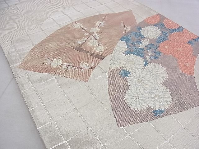 平和屋着物◎六通柄袋帯 唐織 波涛草花扇面塀風 金銀糸 逸品 BAAE1101du
