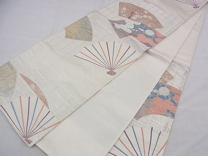 平和屋着物◎六通柄袋帯 唐織 波涛草花扇面塀風 金銀糸 逸品 BAAE1101du