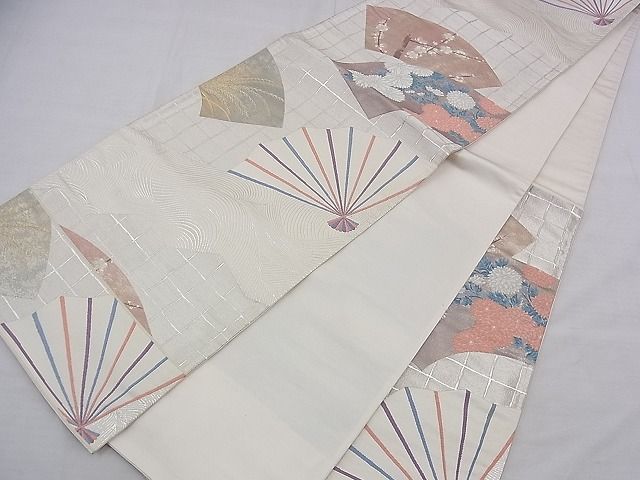 平和屋着物◎六通柄袋帯 唐織 波涛草花扇面塀風 金銀糸 逸品 BAAE1101du