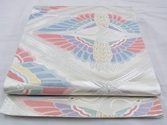 平和屋着物◎六通柄袋帯 唐織 向い鶴松皮菱 金銀糸 逸品 BAAD9985ph