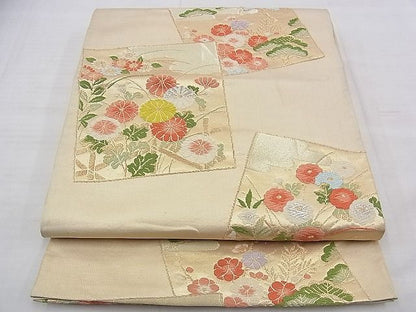 平和屋着物◎六通柄袋帯 唐織 色紙散らし草花文 金糸 逸品 BAAE1126du