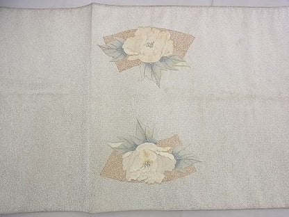 平和屋着物◎太鼓柄袋帯 刺繍 地紙牡丹文 銀糸 逸品 BAAE1142du