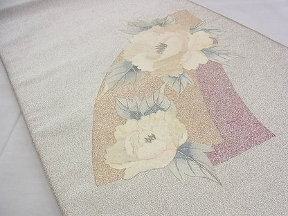 平和屋着物◎太鼓柄袋帯 刺繍 地紙牡丹文 銀糸 逸品 BAAE1142du