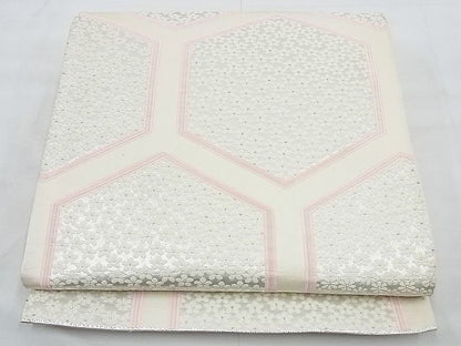 平和屋着物◎西陣 六通柄袋帯 唐織 亀甲花尽くし 銀糸 逸品 BAAE7438vj