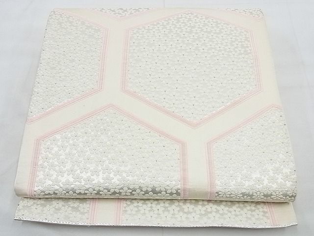 平和屋着物◎西陣 六通柄袋帯 唐織 亀甲花尽くし 銀糸 逸品 BAAE7438vj