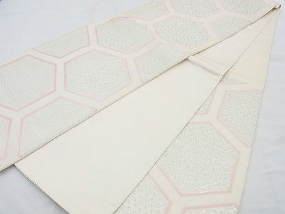 平和屋着物◎西陣 六通柄袋帯 唐織 亀甲花尽くし 銀糸 逸品 BAAE7438vj