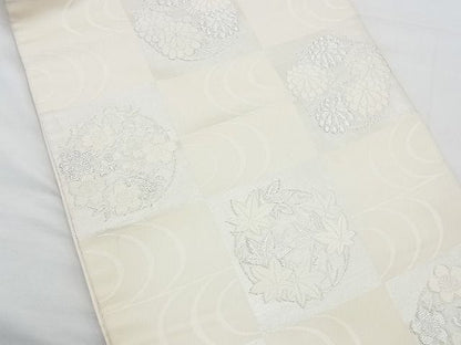 平和屋着物◎六通柄袋帯 唐織 市松花丸文 銀糸 逸品 BAAE7457vj
