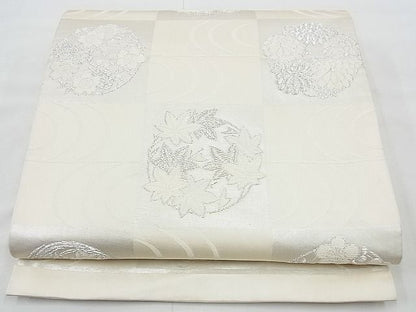 平和屋着物◎六通柄袋帯 唐織 市松花丸文 銀糸 逸品 BAAE7457vj