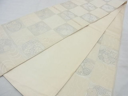 平和屋着物◎六通柄袋帯 唐織 市松花丸文 銀糸 逸品 BAAE7457vj