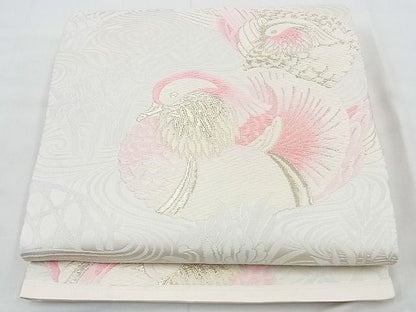 平和屋着物◎六通柄袋帯 唐織 流水鴛鴦花文 銀糸 逸品 BAAE7470vj