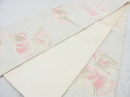 平和屋着物◎六通柄袋帯 唐織 流水鴛鴦花文 銀糸 逸品 BAAE7470vj