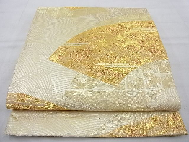 平和屋着物◎六通柄袋帯 扇面錦涛文 金糸 逸品 BAAD2866ac