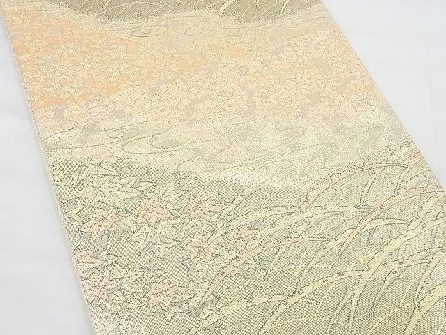 平和屋着物◎六通柄袋帯 流水秋草文 金糸 逸品 BAAE7494vj