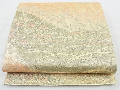 平和屋着物◎六通柄袋帯 流水秋草文 金糸 逸品 BAAE7494vj