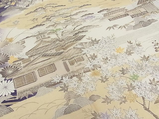 平和屋本店▽極上 染織の名門 しょうざん 生紬 訪問着 単衣 雲取り風景花文 証紙付き 逸品 CZAA0061s4