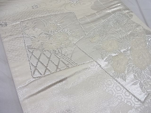 平和屋着物◎六通柄袋帯 唐織 美保姿 色紙散らし花文 銀糸 逸品 BAAD9173ea