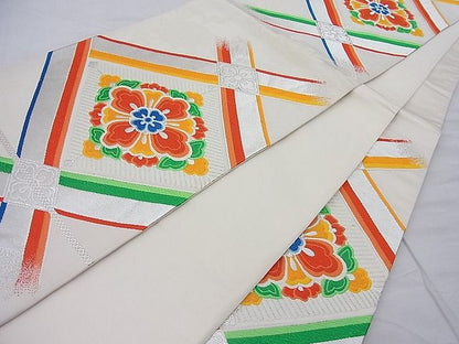 平和屋着物◎六通柄袋帯 唐織 天井花菱文 銀糸 逸品 BAAD9179ea