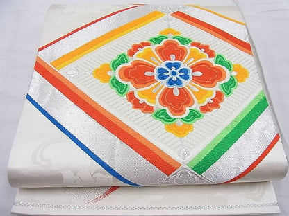 平和屋着物◎六通柄袋帯 唐織 天井花菱文 銀糸 逸品 BAAD9179ea