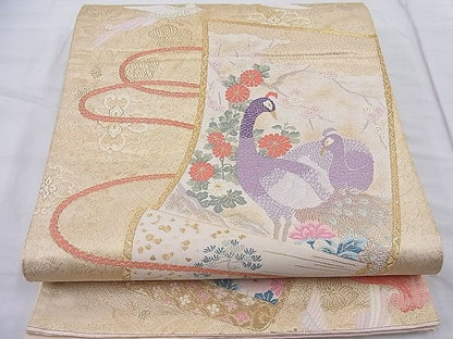 平和屋着物◎六通柄袋帯 唐織 花鳥図絵巻文 金糸 逸品 BAAE2601ea