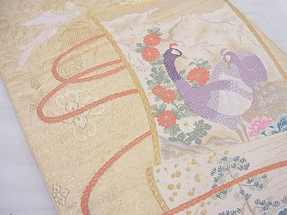 平和屋着物◎六通柄袋帯 唐織 花鳥図絵巻文 金糸 逸品 BAAE2601ea