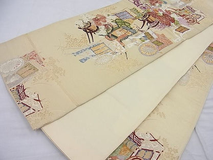 平和屋着物◎六通柄袋帯 唐織 御所車花文 金銀糸 逸品 BAAE2611ea