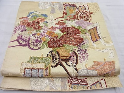 平和屋着物◎六通柄袋帯 唐織 御所車花文 金銀糸 逸品 BAAE2611ea