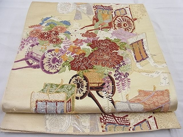 平和屋着物◎六通柄袋帯 唐織 御所車花文 金銀糸 逸品 BAAE2611ea