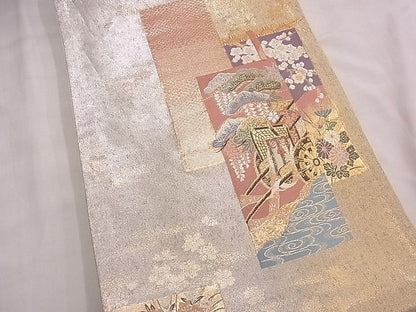 平和屋着物◎六通柄袋帯 唐織 短冊几帳草花文 金糸 逸品 BAAD2249ns