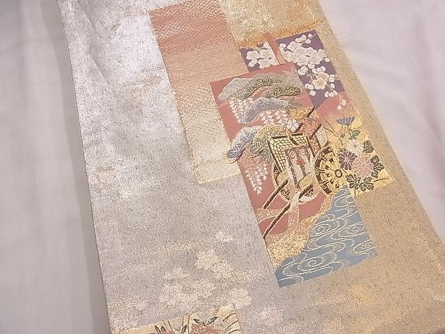平和屋着物◎六通柄袋帯 唐織 短冊几帳草花文 金糸 逸品 BAAD2249ns