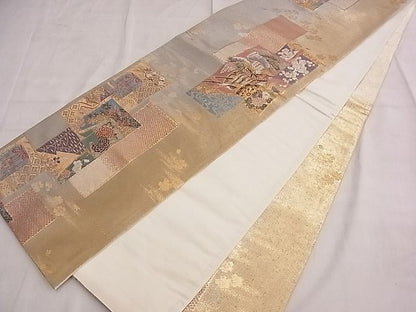 平和屋着物◎六通柄袋帯 唐織 短冊几帳草花文 金糸 逸品 BAAD2249ns