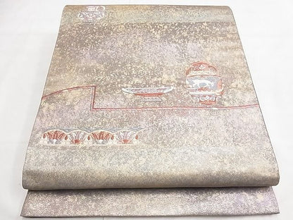 平和屋着物◎六通柄袋帯 唐織 陶器文様 金糸 逸品 BAAE1274ns