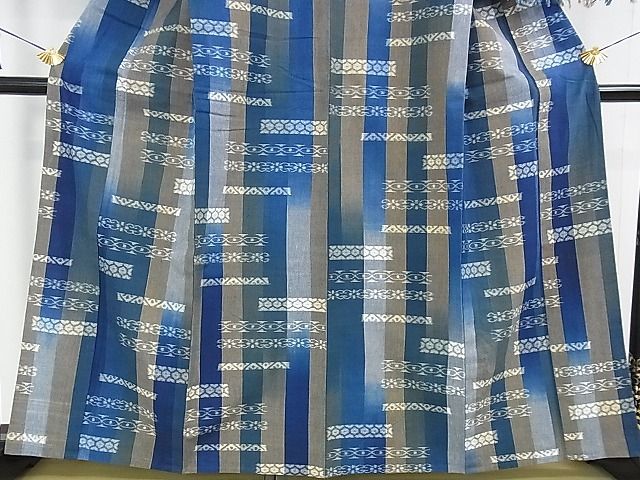 平和屋本店■希少 山藍 山村省二 久留米絣単衣 綿 灰汁発酵建物 正藍染 草木染 手織 天然藍染 やまもも染 証紙付き 逸品 未使用DZAA0574kh4