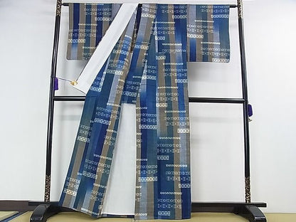 平和屋本店■希少 山藍 山村省二 久留米絣単衣 綿 灰汁発酵建物 正藍染 草木染 手織 天然藍染 やまもも染 証紙付き 逸品 未使用DZAA0574kh4