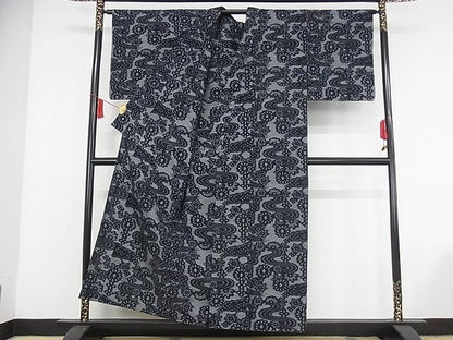 平和屋本店■極上　福山富生　久留米絣　単衣　流水花文　反端付き　綿　逸品　未使用　KAAA0991kk4