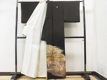 平和屋着物■豪華黒留袖　作家物　駒刺繍　雲取り渡り橋吉祥文　暈し染め　金彩　逸品　CAAD5746yc
