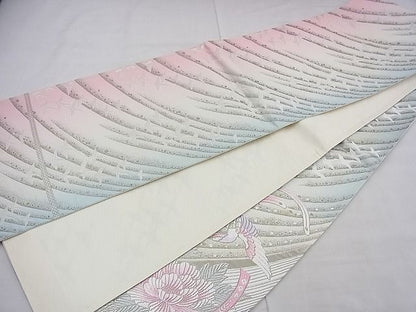 平和屋着物◎六通太鼓柄袋帯 唐織 麗華瑞鳥文 全面プラチナ箔 逸品 BAAE3881fk