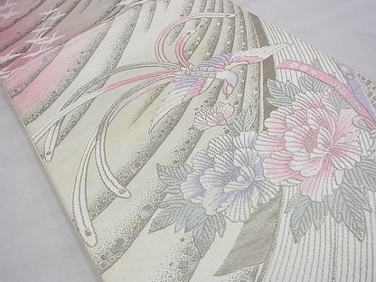 平和屋着物◎六通太鼓柄袋帯 唐織 麗華瑞鳥文 全面プラチナ箔 逸品 BAAE3881fk