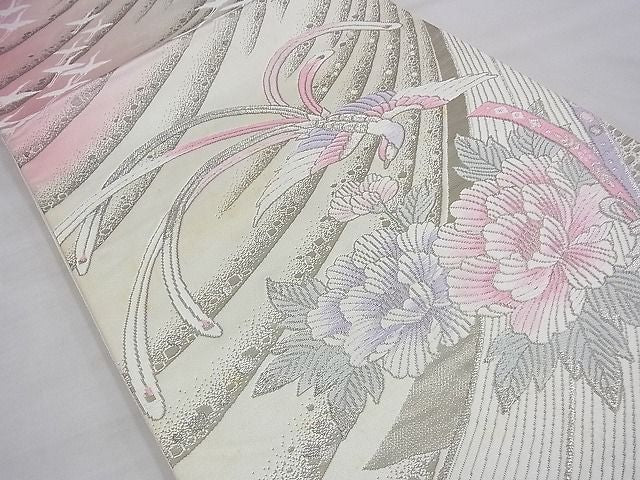 平和屋着物◎六通太鼓柄袋帯 唐織 麗華瑞鳥文 全面プラチナ箔 逸品 BAAE3881fk