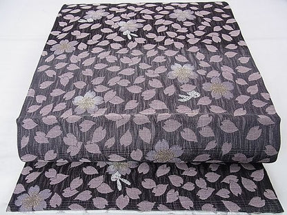 平和屋本店■極上　両面全通柄袋帯　全通三重織　スリーシーズン帯　花唐草文　桜　兎　ほていや扱い　反端付き　逸品　未使用 DZAA0680kh4