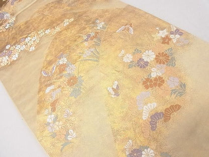 平和屋着物◎六通柄袋帯 花蝶文 金糸 引箔 逸品 CAAD9166ev
