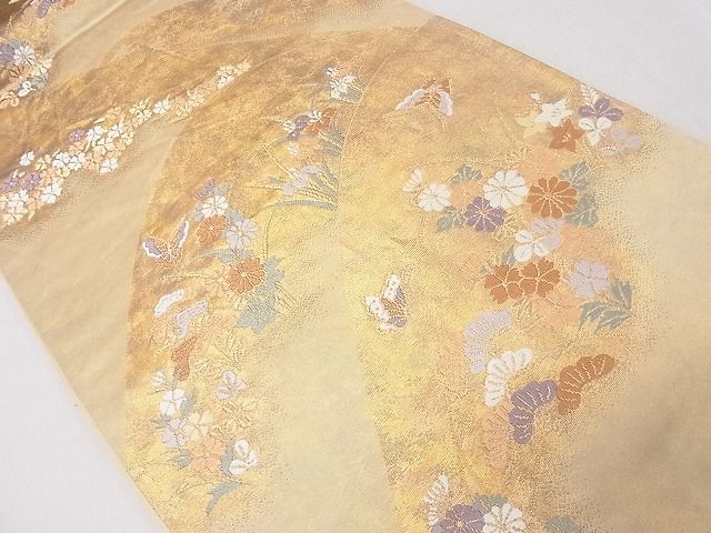 平和屋着物◎六通柄袋帯 花蝶文 金糸 引箔 逸品 CAAD9166ev