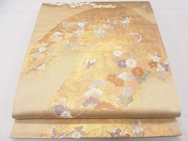 平和屋着物◎六通柄袋帯 花蝶文 金糸 引箔 逸品 CAAD9166ev