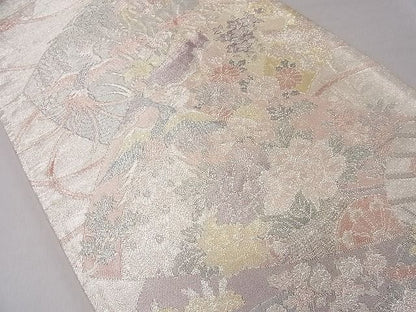 平和屋着物◎900織特選佐賀錦 六通柄袋帯 扇面孔雀花車文 金銀糸 逸品 CAAD9174ev