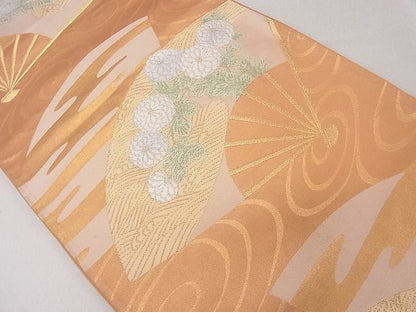 平和屋着物◎六通柄袋帯 扇面草花文 金糸 逸品 CAAD9182ev
