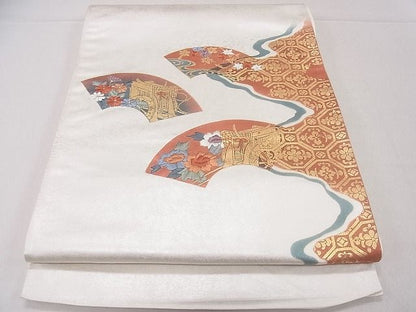 平和屋着物◎六通太鼓柄袋帯 刺繍 地上御所車花文 金彩 逸品 CAAD9190ev