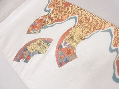 平和屋着物◎六通太鼓柄袋帯 刺繍 地上御所車花文 金彩 逸品 CAAD9190ev