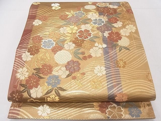 平和屋着物◎六通柄袋帯 唐織 立波枝垂れ花文 金糸 逸品 CAAD9243ev