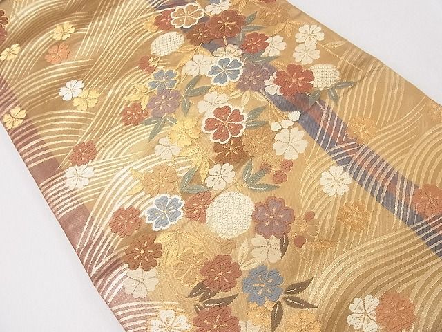 平和屋着物◎六通柄袋帯 唐織 立波枝垂れ花文 金糸 逸品 CAAD9243ev