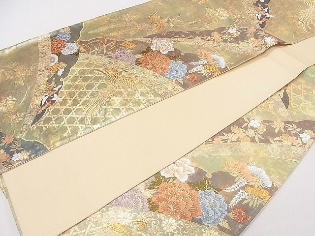 平和屋着物◎六通柄袋帯 雪芝花鳥文 金糸 逸品 CAAD9261ev